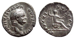 AR Denarius Of Vespasian 69-79 AD., PON MAX TRP COS V - Vespasian As Pontif Maximus, Extremely Fine, RIC II 702 - The Flavians (69 AD To 96 AD)