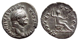 AR Denarius Of Vespasian 69-79 AD., PON MAX TRP COS V - Vespasian As Pontif Maximus, Extremely Fine, RIC II 702 - La Dinastía Flavia (69 / 96)