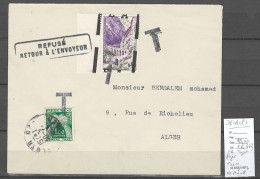Algerie -EA Typo Alger - DEPART 1 EURO - Surcharge Et Annulation TRES DECALEES -Refusée Et Taxée  08/1962 - Lettres & Documents