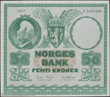 DWN - NORWAY 32b3 - 50 Kroner 1957 VF+ - C.5457598 - Signatures: Brofoss & Thorp - Norway