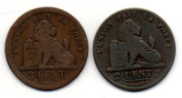 BELGIUM - Set Of Two Coins 2 Centimes, Copper, Year 1835, KM # 4.1, 4.2, Wide & Narrow Rims - 2 Centimes