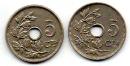 BELGIUM - Set Of Two Coins 5 Centimes, Copper-Nickel, Year 1920, 1924, KM # 66, 67, French & Dutch Legend - 5 Cents