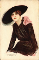 PC ARTIST SIGNED, NANNI, GLAMOUR LADY WITH BIG HAT, Vintage Postcard (b48909) - Nanni
