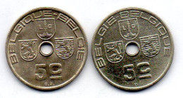 BELGIUM - Set Of Two Coins 5 Centimes, Nickel-Brass, Year 1938, 1939, KM #110.1, 111, French & Dutch Legend - 5 Cents