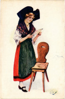 PC ARTIST SIGNED, S. MEUNIER, COSTUMES D'ALSACIENNES, Vintage Postcard (b49388) - Meunier, S.