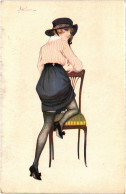PC ARTIST SIGNED, S. MEUNIER, GLAMOUR LADY, INVITATIO, Vintage Postcard (b49389) - Meunier, S.