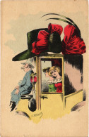 PC ARTIST SIGNED, L. ROBERT, GLAMOUR LADY, HUGE HAT, Vintage Postcard (b49403) - Robert