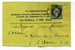 YT N°11 Seul Sur Bande Complète "le Conservateur" / Cad PARIS Bureau J / 1862 / Dept 60 Seine / Côte 500€ / RR  - 1849-1876: Classic Period