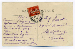 POSTE MARITIME / COLOMBO Ref Pothion N°2204 /semeuse YT N°138o ( Variété Anneau Lune )/CPA Du Vapeur LOUQSOR Pour TONKIN - 1877-1920: Période Semi Moderne