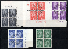 1759. VATICAN 1947 AIRMAIL 11-15 USED BLOCKS OF 4 - Aéreo