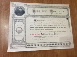 MISSIONE CATTOLICA COLONIA ERITREA AOI ATTESTATO ASMARA 1921 CON AUTOGRAFI. - Diplômes & Bulletins Scolaires