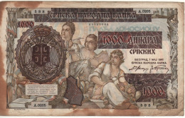 SERBIA   1'000   Srpskih Dinar P23     Dated   01.11.1941   " Allegorical Women Front & Back " - Serbia
