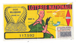 1952 - LOTERIE NATIONALE - Vente Exclusive Par Les Débitants De Tabac  - Tranche Des 300 MILLIONNAIRES N° 117.592 - Billets De Loterie