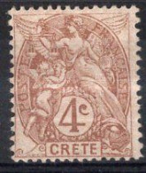 CRETE Timbre-poste N°4* Neuf Charnière TB Cote : 3€00 - Nuevos