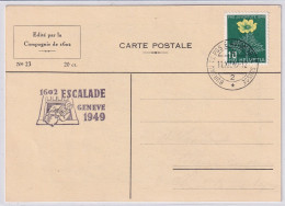 Zumst. PJ130 / Mi.542 Auf Ansichtskarte CHAR DE TROPHÉES Mit Sonderstempel 1602 ESCALADE GENÈVE 1949 - Covers & Documents