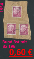 Bundesrepublik 1954 - Deutschland 1954 - Allemagne 1954 - RFA 1954 - Michel 196 Auf Bst 3 Stück- Oo Oblit. Used Gebruikt - Gebraucht