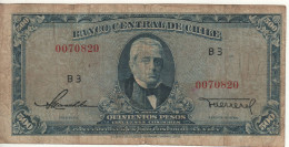 CHILE   500  Pesos - 50 Condores  ,   P115   ( ND 1947-59 )  Álvarez Jorge Montt On Front+ ) - Cile