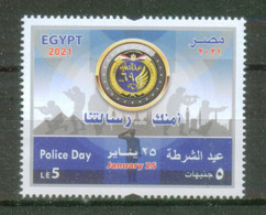 EGYPT / 2021 / POLICE DAY / PYRAMIDS / FLAG / MOSQUE / CAIRO TOWER / CAIRO CITADEL / SOLDIER / GUN / EAGLE EMBLEM / MNH - Unused Stamps