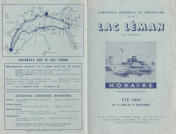 2699 Compagnie Generale De Navigation Sur Le Lac Leman Horaire Ete 1954 Suisse Geneve Ouchy Lausanne - Europe