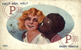 Half And Half, Baiser Panache, Black Boy Kissing Blonde Girl, Signed By Right   Afro Americana Coleccionblack - Right