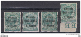 TRENTINO:  1918  SOPRASTAMPATO  -  5 H./5 C. VERDE  N. -  RIPETUTO  4  VOLTE  -  SASS. 28 - Trentin