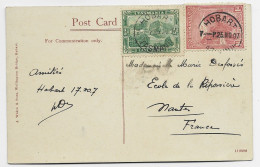 TASMANIA 1D+14/2D CARD HOBART 25 NO 1907 TO FRANCE - Cartas & Documentos