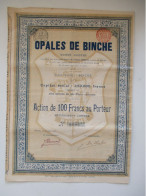 Opales De Binche - 1911 - Action De 100 Francs Au Porteur - Industrie