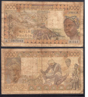 1000 Francs CFA, 1990 A, Côte D'Ivoire, H.023, A 387303, Oberthur, P#_07, Banque Centrale États De L'Afrique De L'Ouest - West African States