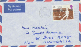 GB 1977, Tennis 13 P As Single Postage On Air Mail Cover From“DERBY“ To „ST. IVES, New South Wales, Australia“ - Lettres & Documents