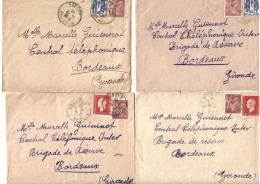 4 Enveloppes 1945 / 88 Guiennot JARMENIL Pour BORDEAUX / Timbre Iris / Oblitération ELOYES POUXEUX - 1939-44 Iris