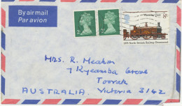 GB 1975 Machin 2p 2B (2x) And Locomotive 8p On Air Mail Cover From“DERBY“ To „TOOYAK, Victoria, Australia“ (12p Airmail - Lettres & Documents