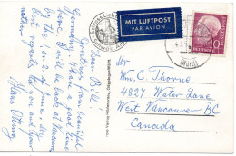 69748 - Bund - 1956 - 40Pfg Heuss I A LpAnsKte ... -> West Vancouver, BC (Canada) - Briefe U. Dokumente