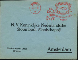 BREMEN / 1/ FRÜHLINGS-/ FAHRTEN/ MITTEL-/ MEER/ NDL.. 1935 (6.5.) Aptierter AFS 25 Pf. = Pyramiden Von Gizeh (Zahl "3" ( - Aegyptologie