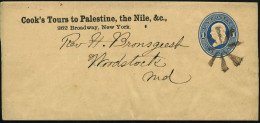 U.S.A. 1874 Privat-Zeitungsstreifband 1 C. Franklin, Blau: Cook's Tour To Palestine, The Nile & C. (stummer Stempel New  - Egyptologie