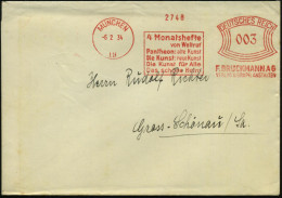 MÜNCHEN/ 19/ 4 Monatshefte/ ..Pantheon: Alte Kunst/ ..F.BRUCKMANN AG 1934 (6.2.) AFS Francotyp "Bogenrechteck" , Klar Ge - Archäologie