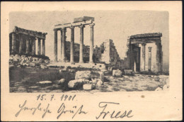 GRIECHENLAND 1901 (3.7.) 5 L. BiP Hermes, Oliv: Ruinen Der Akropolis (?) + Zusatzfrank. 5 L. Hermes (Mi.128), Klar Gest. - Archäologie