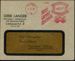 CHEMNITZ/ 9/ Gebr./ Langer.. 1932 (8.3.) AFS Francotyp (2 Globen Mit 2 Titanen) Firmen-Bf.: GEBR. LANGER; Schrauben- Met - Mythology