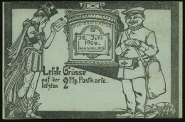 Hamburg 1902 (30.6.) PP 2 Pf. Germania, Grau: Letzte Grüsse Auf Der 2 Pf.-Postkarte = Hummer, Postbote, Weinender Merkur - Mythology