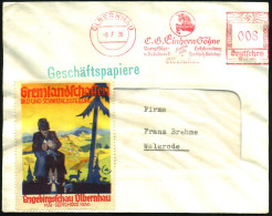 OLBERNHAU/ C.G.Einhorn../ Dampfsäge-/ U.Hobelwerk.. 1936 (8.7.) AFS Francotyp = Einhorn + Color-Reklamevign.: Grenzlands - Mythologie