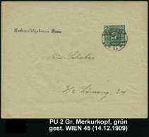 ÖSTERREICH 1909 (14.12.) PU 2 S. Merkurkopf (Jugendstil) , Grün , Klar Gest. (WIEN 45) Orts-Bf. (SB.PU 58) - GRIECHISCHE - Mythologie