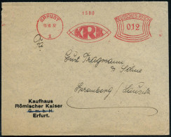 ERFURT/ 1/  K R K 1937 (13.10.) AFS Francotyp = K(aufhaus) R(ömischer) K(aiser) (Monogramm-Logo) Firmen-Bf.: Kaufhaus Rö - Archäologie