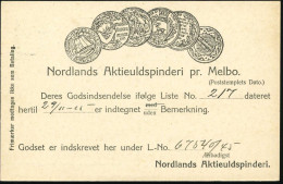 NORWEGEN 1915 (Okt.) Reklame-PP 5 Ö. Posthorn, Grün: Nordlands Aktieuldspinederi Pr. Melbo.. (div. Medaillen Im Halbkrei - Autres & Non Classés