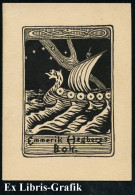 SCHWEDEN 1902 Orig. Ex-Libris: Emmerik Hagbergs Bok = Wikingerschiff Vor Nachthimmel, Midgard-Schlange Im Druckstock Sig - Autres & Non Classés