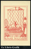 SCHWEDEN 1910 (ca.) Roter Ex-Libris: EX LIBRIS EINAR NILSSON = Wikingerschiff Mit Schrift In Runen-Imitation (vor Orient - Altri & Non Classificati