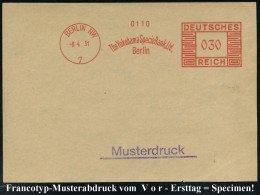 BERLIN NW/ 7/ The Yokohama Specie Bank,Ltd. 1931 (8.4.) AFS Francotyp "Mäanderrechteck" , Glasklar Gest. Francotyp-Muste - Other & Unclassified