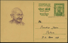 INDIEN 1969 (2.10.) 10 P. Jubil-BiP 10 P. "100. Geburtstag Gandhi", Grün: GANDHI CENTENARY = Gandhi-Brustbild (m. Brille - Sonstige & Ohne Zuordnung