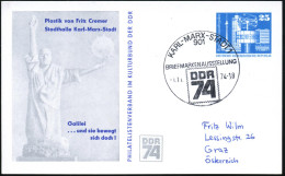 Karl-Marx-Stadt 1974 (Nov.) PP 25 Pf.: Galilei..und Sie Bewegt Sich Doch = Gallilei Mit Sonne (= Skulptur Von F. Cremer) - Astronomùia