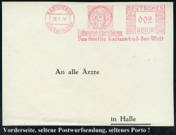 OBERSCHLEMA RADIUMBAD/ Das Stärkste Radiumbad Der Welt 1938 (23.1.) Seltener AFS-Typ Francotyp "Mäanderrechteck" 002 Pf. - Atomo