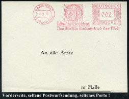 OBERSCHLEMA RADIUMBAD/ Das Stärkste Radiumbad Der Welt 1938 (23.1.) Seltener AFS-Typ Francotyp "Mäanderrechteck" 002 Pf. - Atom