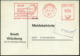 87 WÜRZBURG 1/ 1895-1970/ VOR 75 JAHREN/ ENTDECKTE../ WILH.CONR.RÖNTGEN/ DIE X-STRAHLEN.. 1973 (16.2.) Jubil.-AFS = Kopf - Atom